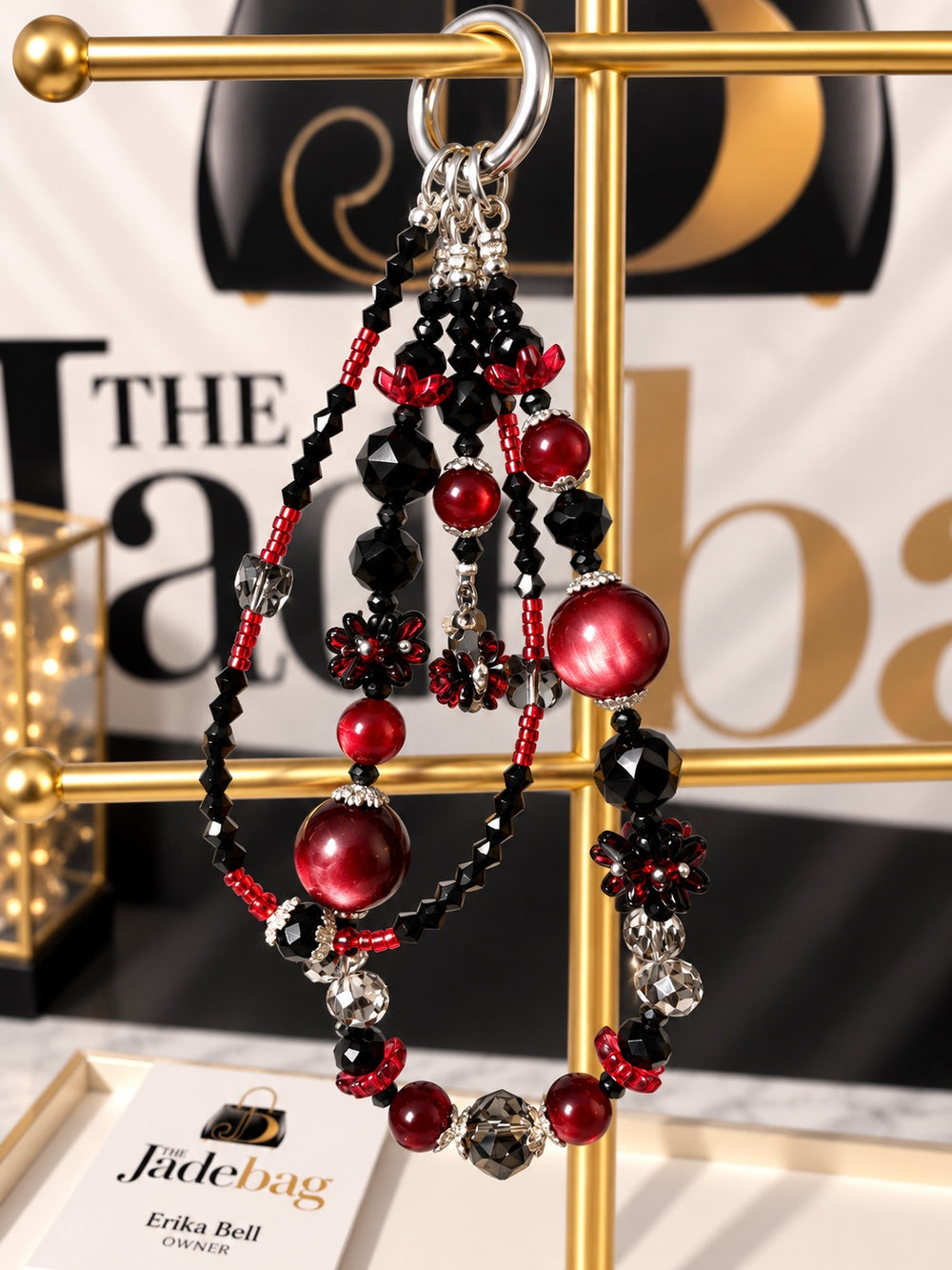 The JadeBags Black & Ruby Crystal Charm