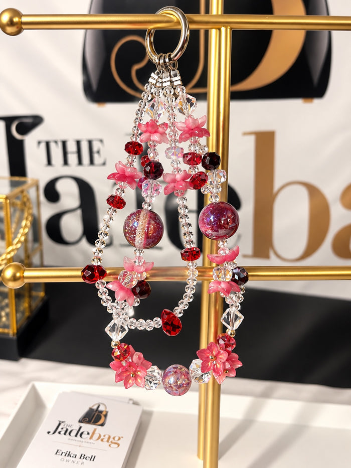 The JadeBags Pink & Red Floral Crystal Charm